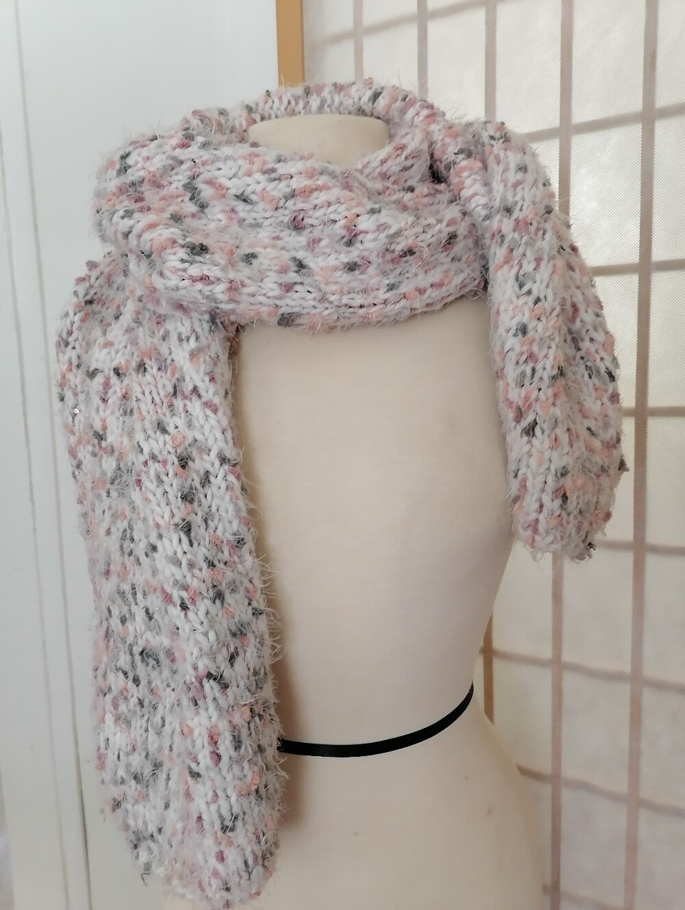 Cozy chunky knit sequin eyelash blanket scarf